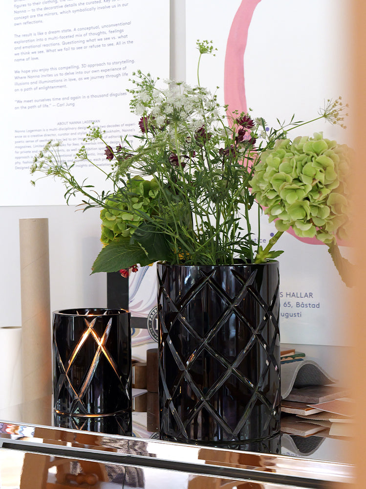 HURRICANE CRYSTAL LAMP LARGE, Black Ljuslykta